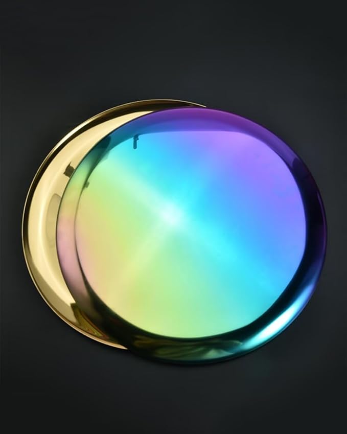 Serving Trays 11in Stainless Steel Decorative Tray Round Gold Colour for Kitchen Wedding Party Coffee Table