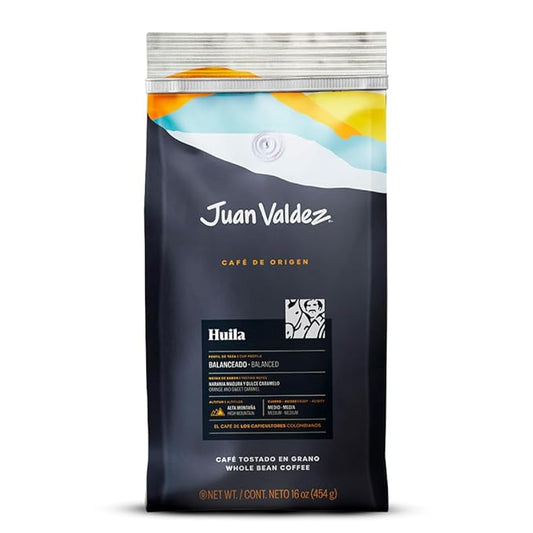 Juan Valdez Huila Whole Bean Coffee | 100% Colombian Coffee | Single Origin with Notes of Ripe Orange & Caramel | 16 oz / 454 gr