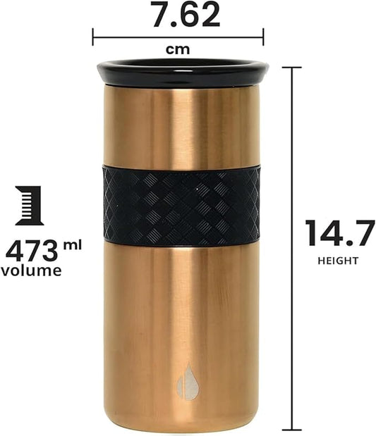 Elemental Artisan Insulated Tumbler, Triple Wall Coffee Travel Mug, Reusable Stainless Steel Coffee Tumbler with Ceramic Lid, Thermal Coffee Cups for Hot (6 Hrs) & Cold (18 Hrs), 16oz - Copper