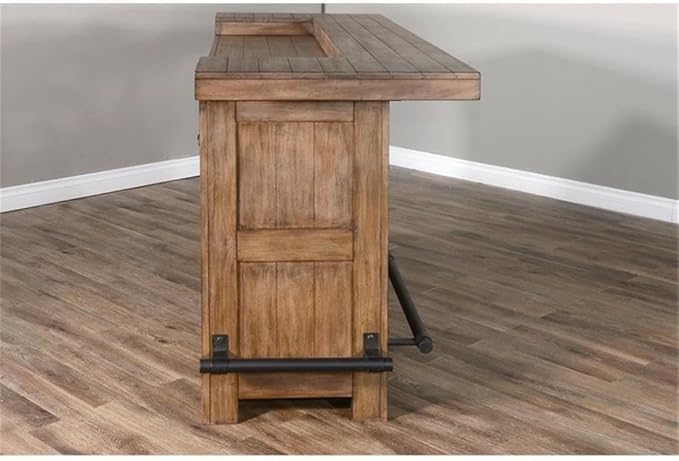 Pemberly Row 80" Farmhouse Wood Home Bar Unit, Stemware Rack, Wine Storage, Freestanding, in Taupe Brown