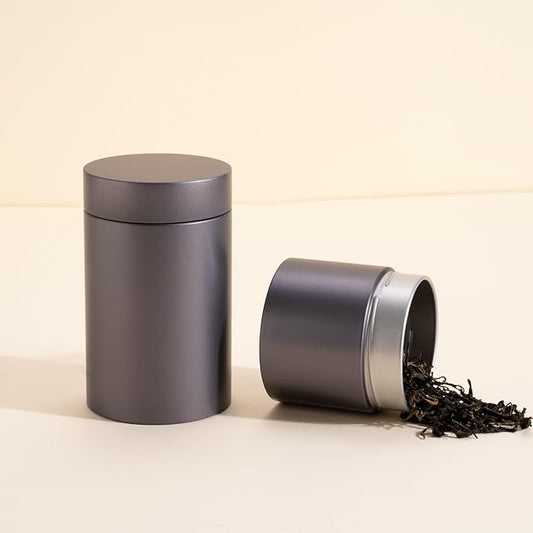 3 Packs Tea Tin Canister for Loose Tea Metal Tea Canister 9 oz 15 oz Round Tin Can for Coffee Beans Tea Container for Kitchen Storage Sugar Matcha Spice Powder (Grey, L_2.95x4.92)