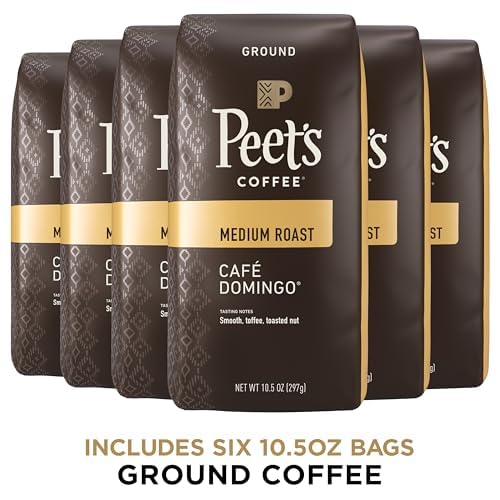 Peet's Coffee, Medium Roast Ground Coffee - Café Domingo 63 Ounces (6 Bags of 10.5 Ounces)