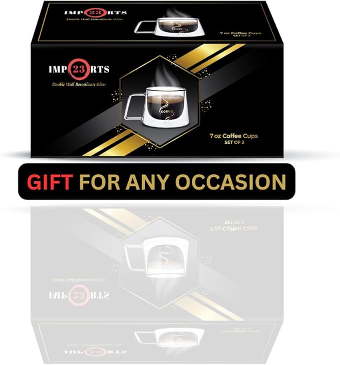 6.7oz. Double Wall Glass Coffee Mugs. Double-Walled Cappuccino, Espresso Cups Gift Set of 2