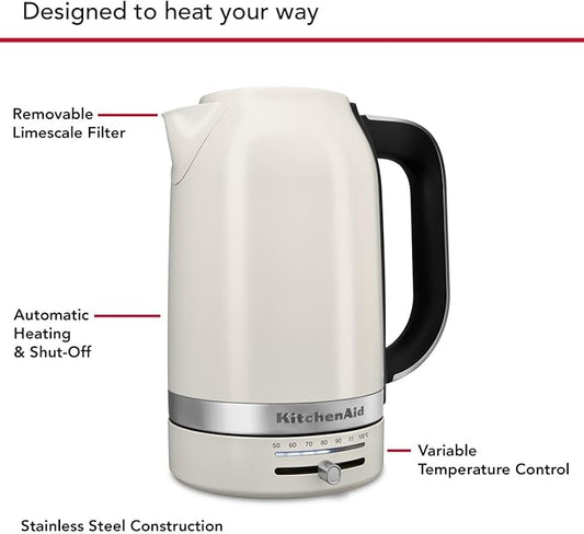 KitchenAid 1.7L Electric Kettle w/Temp Control KEK1701, Porcelain White