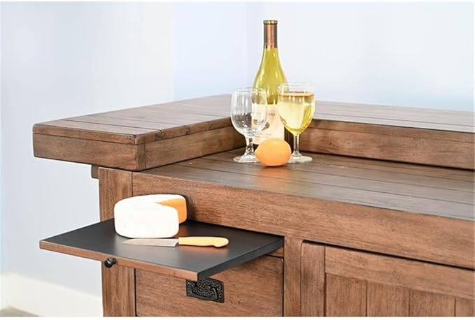 Pemberly Row Set of 3 Natural Brown Wood Bar Unit and 2 Backless Swivel Barstool