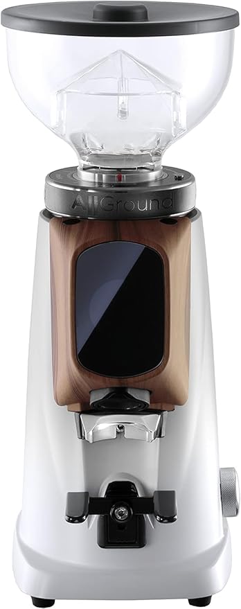 Fiorenzato All Ground Burr Grinder/Coffee Grinder for Home/Burr Coffee Ginder/Electric Coffee Ginder/Coffee Bean Grinder - 64mm flat burrs with Container (WHITE & WALNUT), Standard