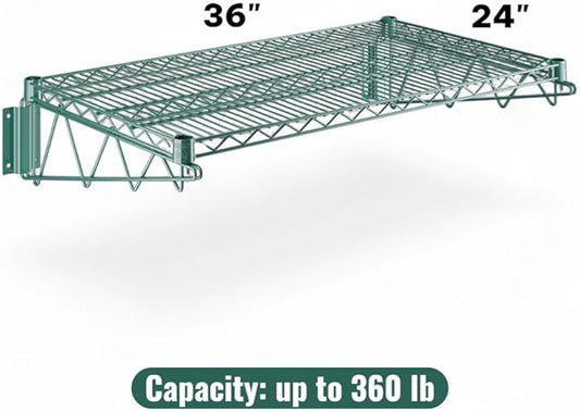 24" x 36" Green Wall-Mounted Wire Shelf with Epoxy Coating, Heavy-Duty Steel Storage Rack, NSF Certified, Easy Installation, Open Wire Design for Kitchen, Garage, or Utility Storage