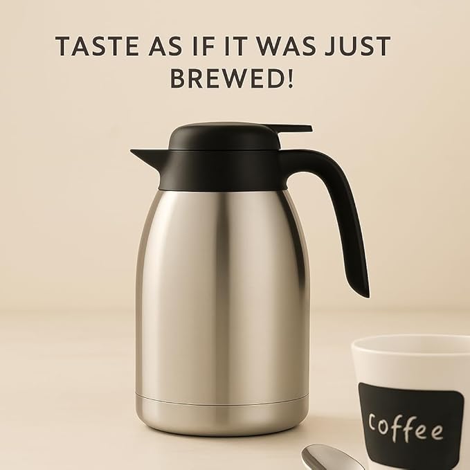 Heritage66 Thermal Coffee Carafe with Cleaning Brush – 68 oz (2 L) Vacuum Insulated Stainless Steel Beverage Dispenser, Keeps Drinks Hot 12 H/Cold 24 H, Ideal for Home, Office & Parties