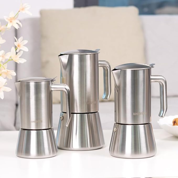 wedrink Stovetop Espresso Maker 4 Espresso Cups Stainless Steel Moka Pot for Greca, Induction, Electric & Gas Stoves(6.5 OZ/200ml)