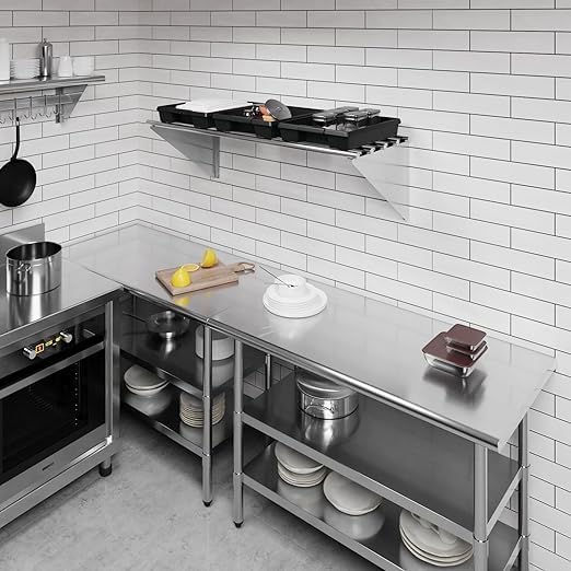 Premium Stainless Steel Tubular Wall Shelf – 60" L x 18" D | NSF Certified | Heavy-Duty Equipment & Appliance Shelf for Restaurant, Kitchen, Garage, Utility Room