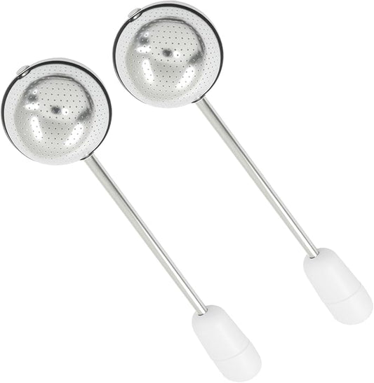 2Pcs Long Handle Tea Ball Stainless Steel White Metal Tea Ball Infuser for Loose Tea, Loose Leaf Tea Steeper for Cup, Natural Tea & Coffee