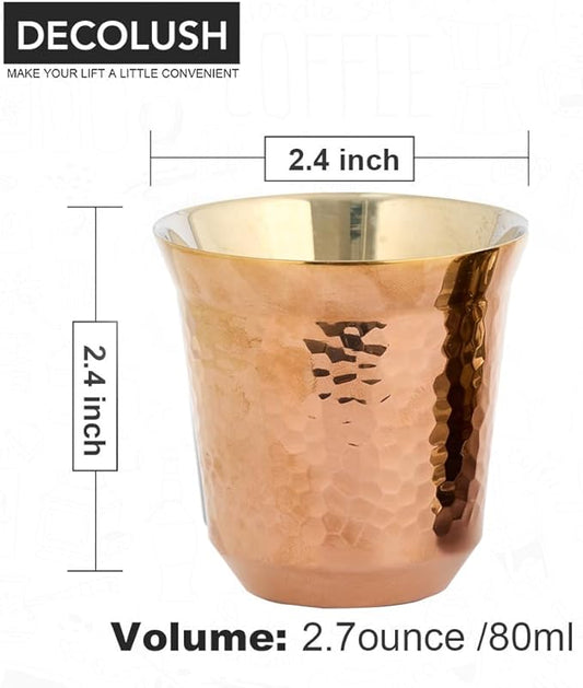 75mL (2.5 Ounce) Stainless Steel Espresso Cups - 4 Pack Double Wall Insulated Cups Demitasse Cups Coffee Cup For Drinking, Drinking Coffee, Drinking Beverages(Crimson gold Hammer texture)