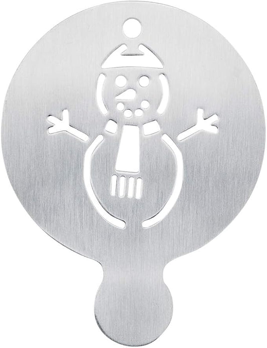 Restaurantware Coffee Art Stencil Pack of 1 Stainless Steel Snowman Decorating Stencil for Latte Art, Reusable Tool With Built-In Handle, Dishwasher-Friendly Coffee Shop Accessory