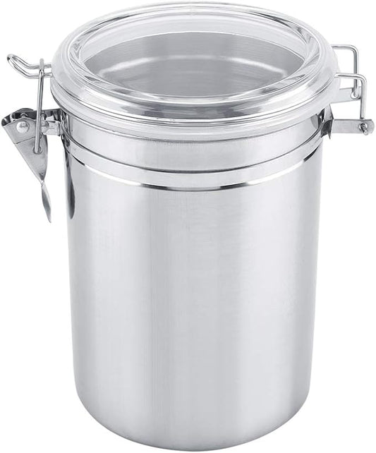 Stainless Steel Coffee Container Vacuum Sealed - Large Capacity Storage Jar for Coffee Beans Tea Sugar with Airtight Seal 1200ml Food Grade Metal Canister for Bean Storage