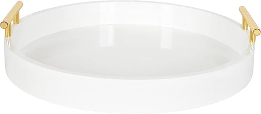 Kate and Laurel Lipton Modern Round Tray, 15.5" Diameter, White and Gold, Decorative Accent Tray for Storage and Display
