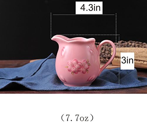 CHOOLD Elegance Cherry Blossom Ceramic Creamer with Handle,Sakura Coffee Milk Creamer Pitcher,Small 7.7oz(Pink/White)