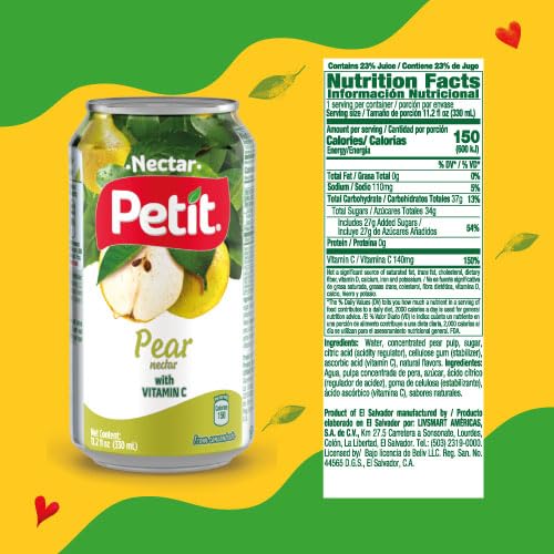 Petit Pear Nectar, 330 ml Cans (Pack of 24) – Refreshing Tropical Fruit Juice Beverage