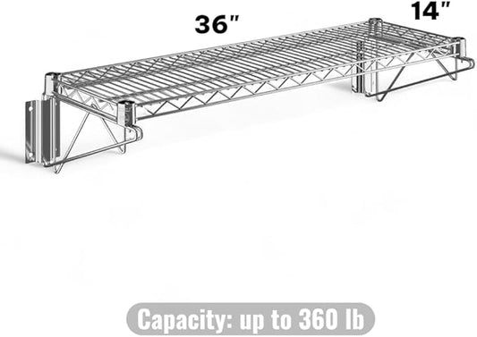 14" x 36" Chrome Wall-Mounted Wire Shelf with Epoxy Coating, Heavy-Duty Steel Storage Rack, NSF Certified, Easy Installation, Open Wire Design for Kitchen, Garage, or Utility Storage