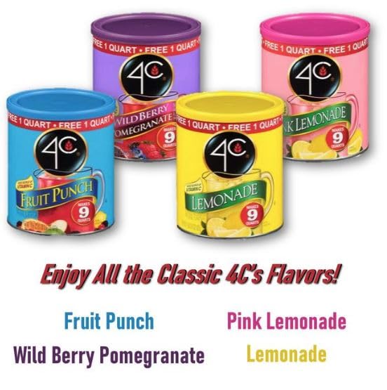 4C Powdered Drink Mix Canister, Fruit Punch 6 Pack, 9 Quarts, Family Sized Bin, Thirst Quenching Flavors