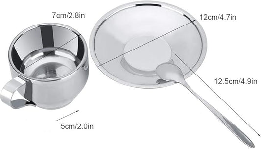 Stainless Steel Mug and Saucer Set, 4 oz Insulated Coffee Cup Double Wall Espresso Cups with Saucer and Spoon Coffee Mug for Latte, Cappuccino, Milk, Tea, Hot and Cold Beverages