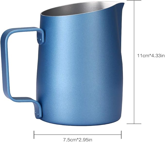 Espresso Steaming Pitcher, Espresso Milk Frothing Pitcher Stainless Steel, Coffee Latte Art Cup 14.2 OZ (420ml) Blue