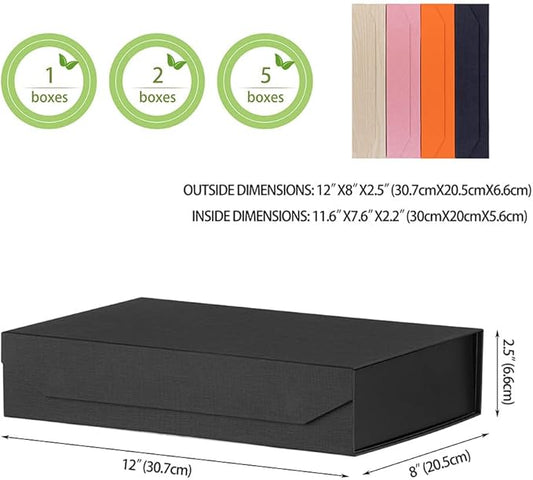 Black Gift Boxes with Lids 12x8x2.5 Inches, Shirt Gift Boxes for Wrapping, Magnetic Gift Boxes Bulk for Presents (Mesh Grain;5Pcs)