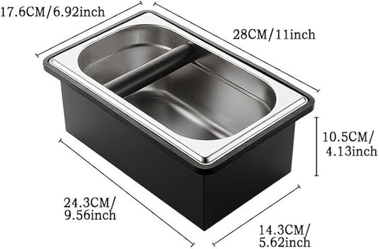 Coffee Knock Box, Stainless Steel Coffee Espresso Knock Box Coffee Grounds Bin with Noise Reduction Rubber Ring, Barista Espresso Machine Accessories (Large)