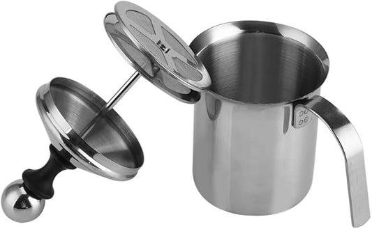 Frabosk 400ML 800ML Stainless Steel Manual Milk Frother Double Mesh Coffee Foamer Creamer Blender Whisker Manual Milk Frother (400ml)
