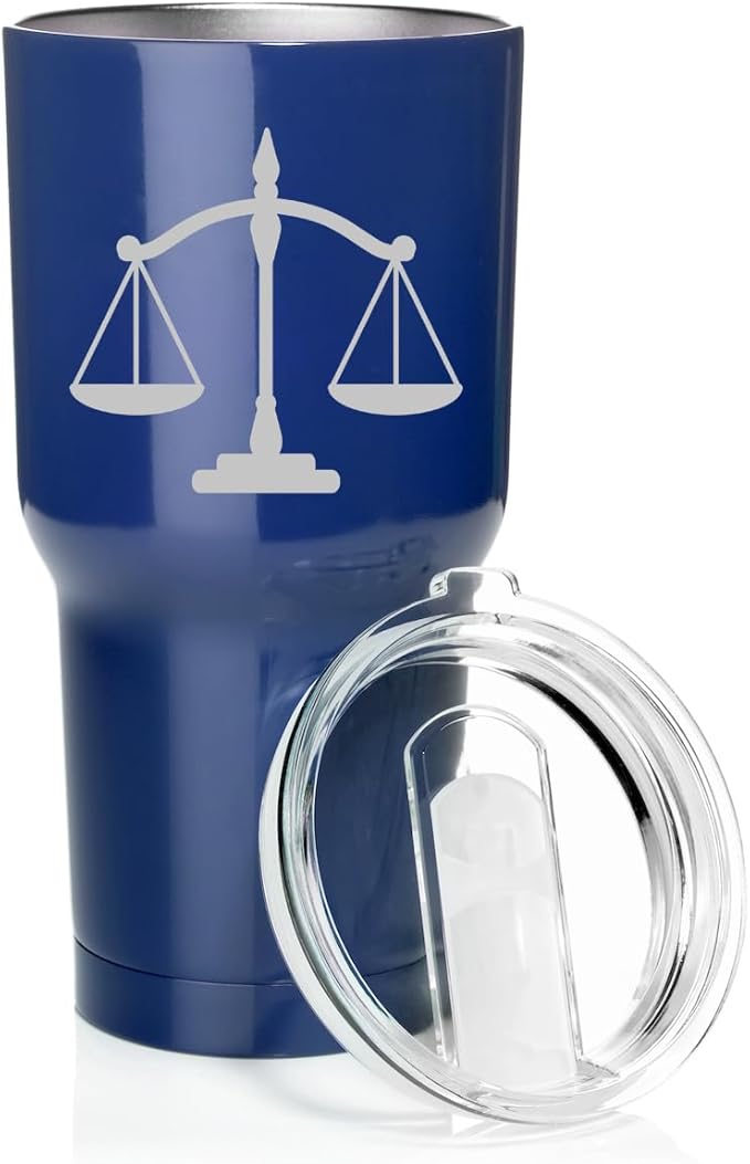 Smooth Body Tumbler Stainless Steel Vacuum Insulated Travel Mug Cup Gift Scales of Justice Lawyer Paralegal Judge (Blue, 30 oz)