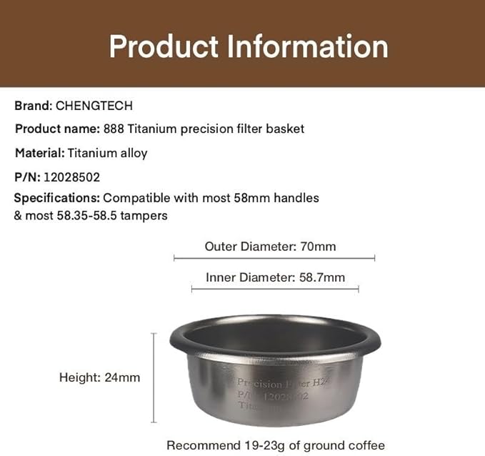 58mm 18g 888Ti Titanium Espresso Filter Basket – Precision 888 Holes, Straight-Walled Flat Bottom, Ridgeless for Balanced Extraction