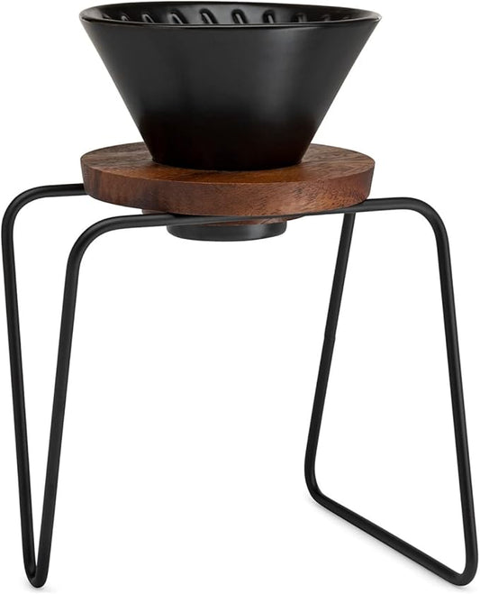 ChefWave Artisan Series Pour-Over Coffee Maker Set with Ceramic Cone, Wood Ring and Stainless Steel Stand, 1-2 Cup Personal Size - Bamboo Accents, Easy to Clean, BPA Free