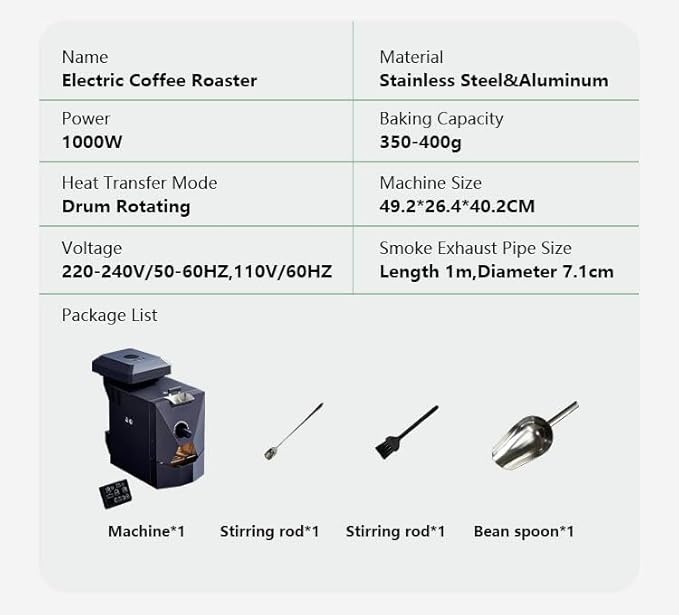 OENKKC 500g Automatic Coffee Roaster Machine for Home Use With Smoke Filter Suitable for Light Roasting The Smoke Pipes Suitable for Medium and Dark Roasting and Chaff Collector