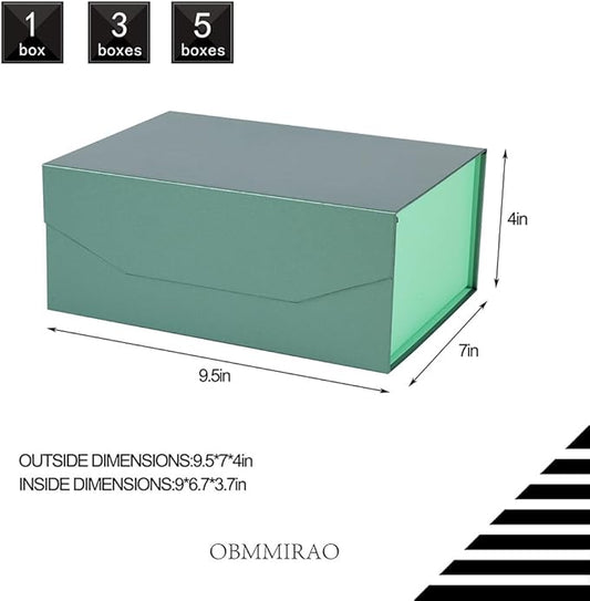 Upgrade 3PCS Green Gift Box 9.5x7x4 Inches, Sturdy Gift Box with Lid for Gift Packaging, Foldable Magnetic Closure Storage Boxes, Bridesmaid proposal box, Rectangle Collapsible Box