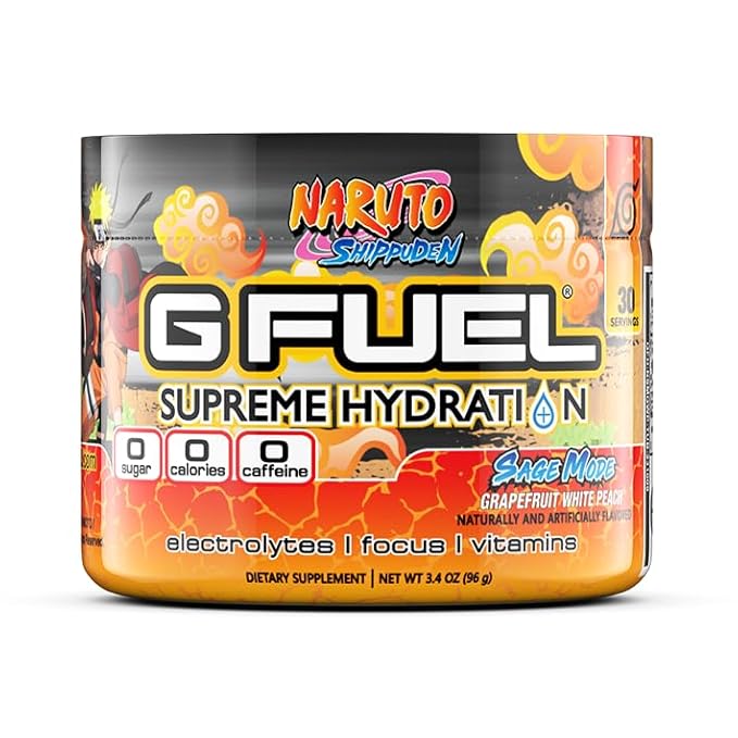 G Fuel Naruto Sage Supreme Hydration, Electrolyte Powder Mix for Energy & Focus, Sugar & Caffeine Free Supplement with Essential Vitamins & Minerals, Grapefruit WhitePeach Flavor, 3.3 oz - 30 Servings