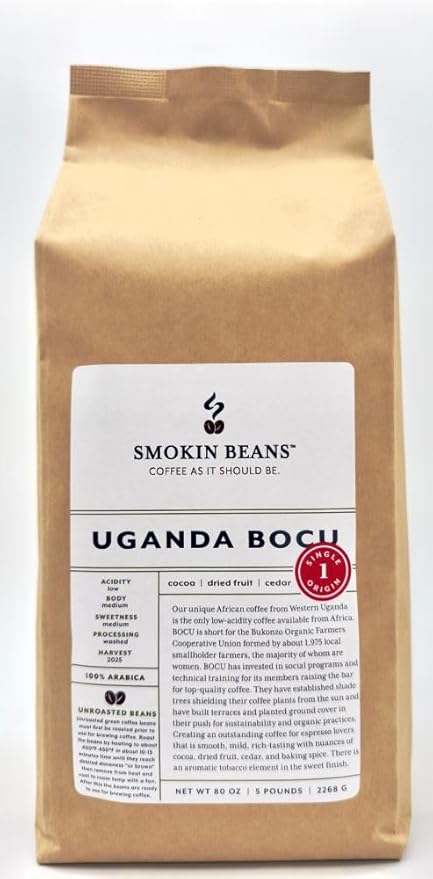 5-Pound (Pack of 1) Uganda Aa, Unroasted Green Arabica Coffee Beans, Fresh Current Crop Specialty Grade, Roast the Beans Yourself at Home on Your Roasting Equipment Prior to Using for Brewing Coffee
