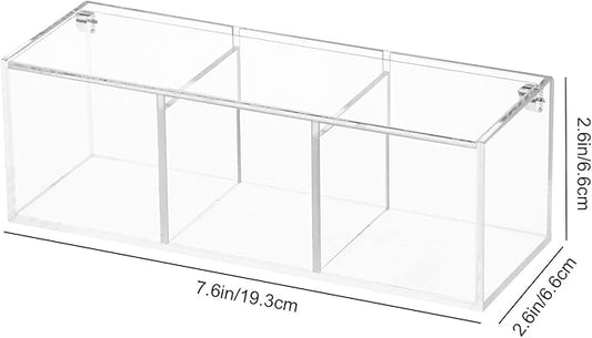 Yeeco Clear Acrylic Capsule Holder with Lid, 3 Section Rectangle Drawer crylic Organizer with Lid 7.6”×2.6”×2.6” 3 Compartments Desk Cube Containers for Jewelry,Candy,Coffee,Make Up Accessories