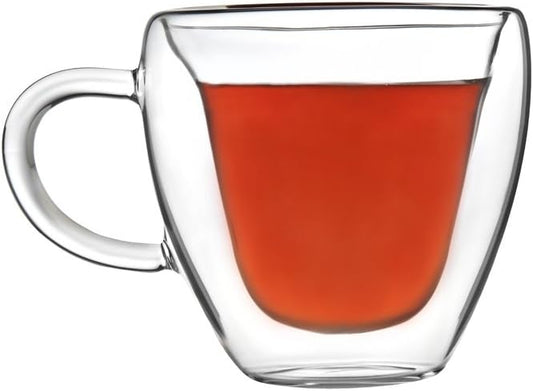 Godinger Double Wall Heart Mug, 8oz, Set of 2 - Insulated Glass Coffee Cups