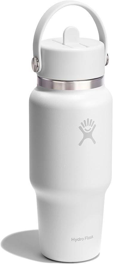 Hydro Flask Travel Water Bottle - Insulated Stainless Steel - Wide Straw Lid, Non Spill, Leakproof in 24 Oz Tonal White