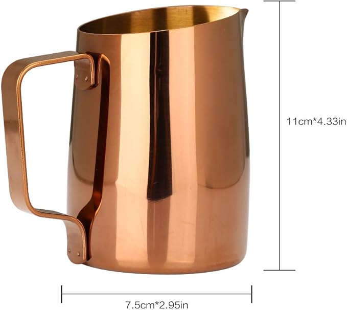 Espresso Steaming Pitcher, Espresso Milk Frothing Pitcher Stainless Steel, Coffee Latte Art Cup 14.2 OZ (420ml) Gold