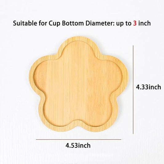 Wood Coasters Set of 4 - Handcrafted Drink Coaster Thick Heat-Resistant for Office, Bar, Farmhouse - Natural Bamboo Drink Cup Coasters for Table Protection (Flower)