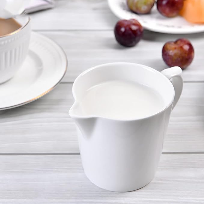 CHOOLD Pure White Ceramic Creamer With Handle, Coffee Milk Serving Pitcher, Sauce Pitcher for Kitchen - 8 OZ-A