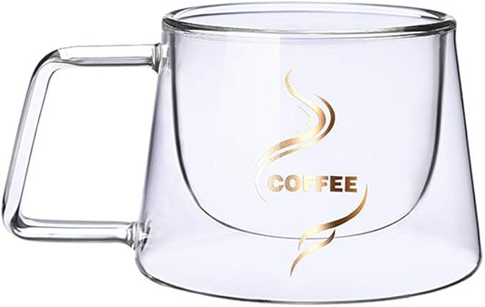 Double Wall Glass Coffee Mug With Handle Cup Heat Insulation Clear Coffee Mugs Double Layers Drinkware Tea Milk Latte Espresso Cappuccino Juice Beverages Water Iced Tea 4oz Dishwasher Safe