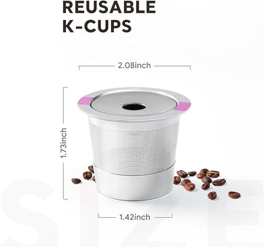 Stianless Steel Reusable K Cup Coffee Pods Compatible for K eurig 1.0 & 2.0 Coffee Maker Refillable K-eurig Coffee Filter with Replacement Rubber O-rings
