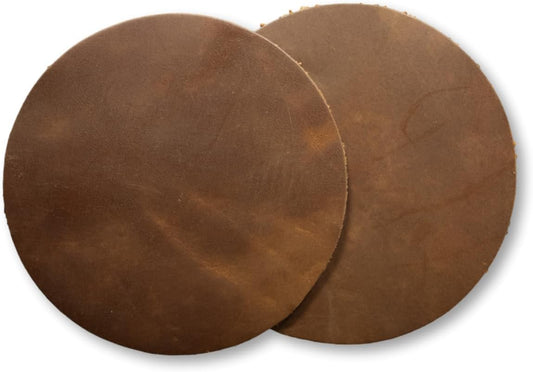 Real Natural Grain Leather Coasters – Durable Non-Slip (Luggage) Distressed Design, Set of 6 for Table Protection in Home, Office, Kitchen, and Bar