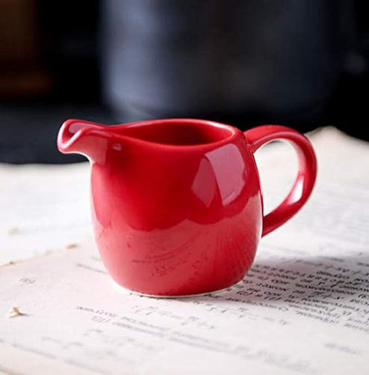 CHOOLD 2 pcs Mini Ceramic Creamer with Handle, Coffee Milk Creamer Pitcher - Red - 1.5 oz + 3 oz