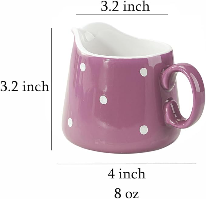 Sizikato Porcelain Creamer Pitcher with Polka Dot Pattern, 8oz Serving Pitcher for Tea Coffee Milk