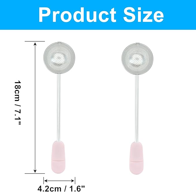 2Pcs Long Handle Tea Ball Stainless Steel Pink Metal Tea Ball Infuser for Loose Tea, Loose Leaf Tea Steeper for Cup, Natural Tea & Coffee