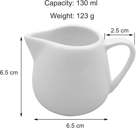 Classic White Ceramic Creamer Pitcher Set of 2 – 4 oz, Handle, Microwave & Freezer Safe (2, 4oz)