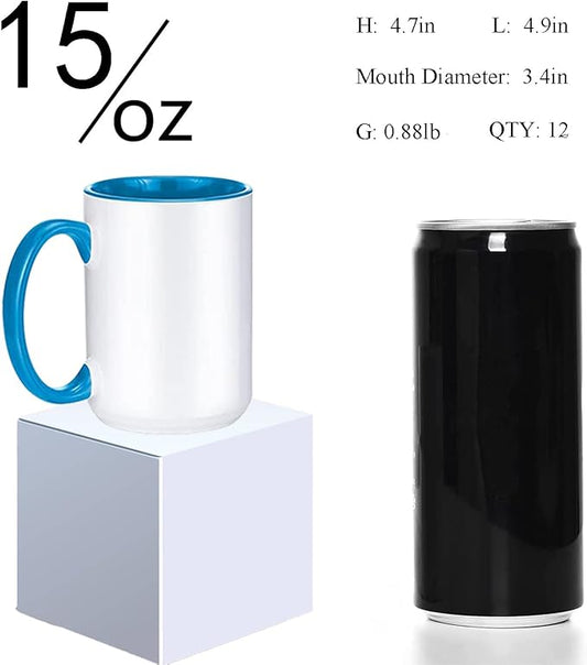 Sublimation Mugs, 15oz, 6 Assorted Colors 12Pack