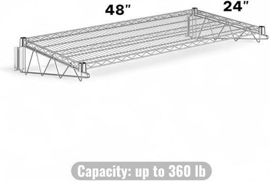 24" x 48" Chrome Wall-Mounted Wire Shelf with Epoxy Coating, Heavy-Duty Steel Storage Rack, NSF Certified, Easy Installation, Open Wire Design for Kitchen, Garage, or Utility Storage